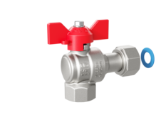 Кран шаровой латунный угловой с накидной гайкой LD Pride 47.15.В-НкГк.У.Б Ду 15 Ру 40 бабочка (red)